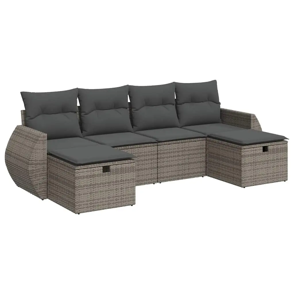 6-Piece Grey Poly Rattan Garden Sofa Set