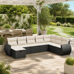 Premium Black Poly Rattan 8-Piece Garden Sofa Set