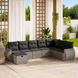 8 Piece Outdoor Grey Poly Rattan Sofa Set with Storage