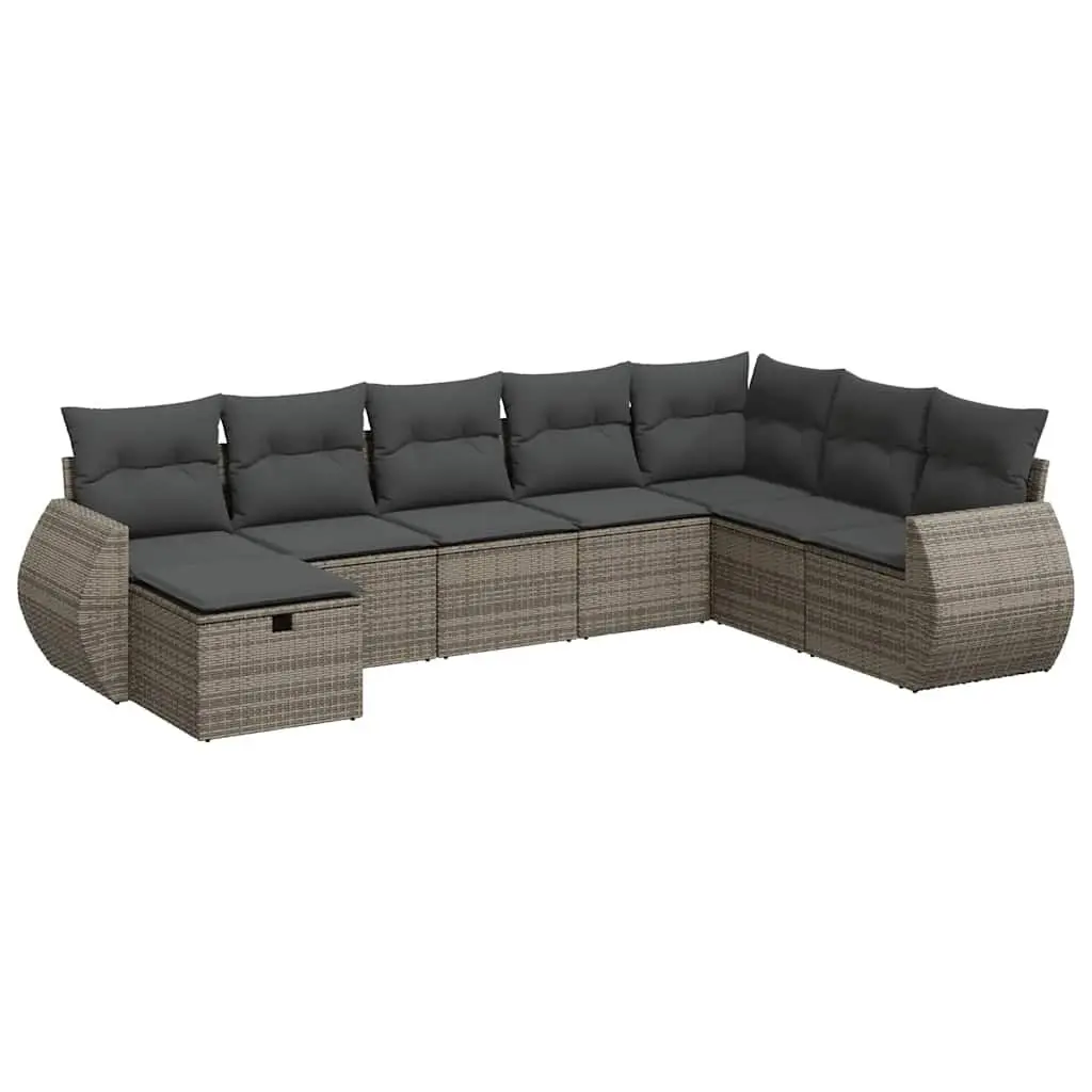 8 Piece Outdoor Grey Poly Rattan Sofa Set with Storage