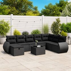High-Quality Black Poly Rattan 9 Piece Garden Sofa Set