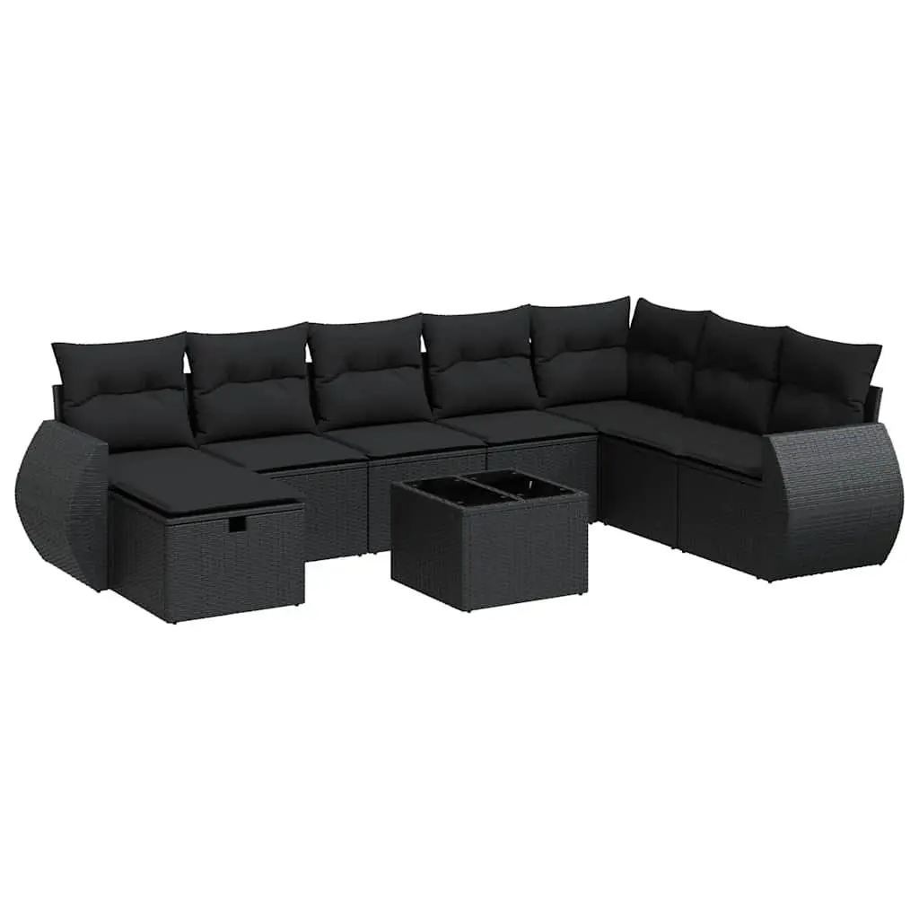Black Poly Rattan 9 Piece Garden Sofa Set