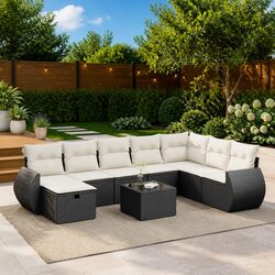 Durable Black Poly Rattan Garden Sofa Set – 9 Pieces