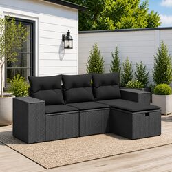 4-Piece Modular Outdoor Sofa Set in Black Poly Rattan