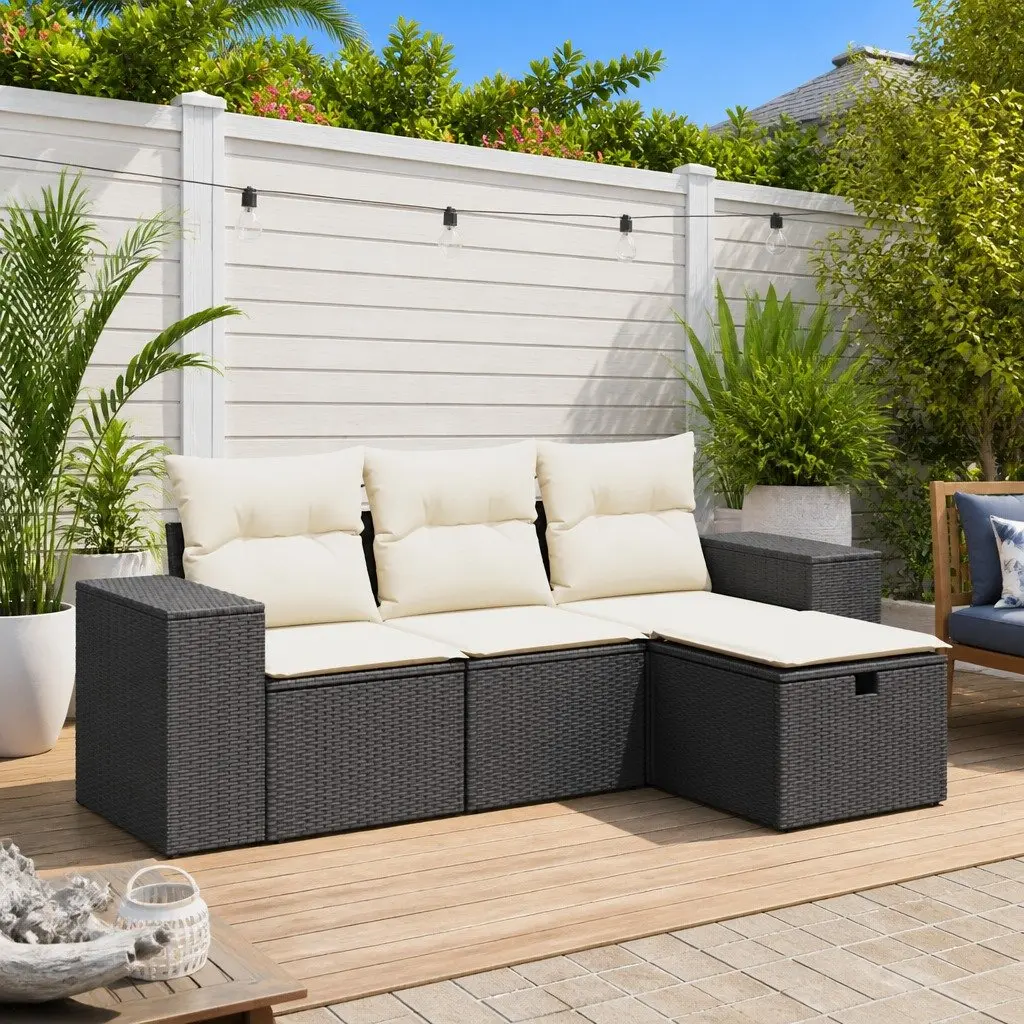 Modular Black Poly Rattan Outdoor Sofa Set 4 Piece