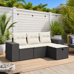 Modular Black Poly Rattan Outdoor Sofa Set 4 Piece