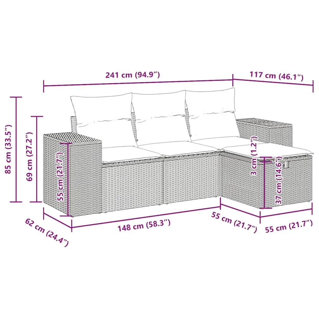 Modular Black Poly Rattan Outdoor Sofa Set 4 Piece
