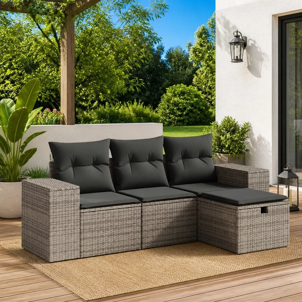Grey Poly Rattan Garden Sofa Set for Outdoor Use