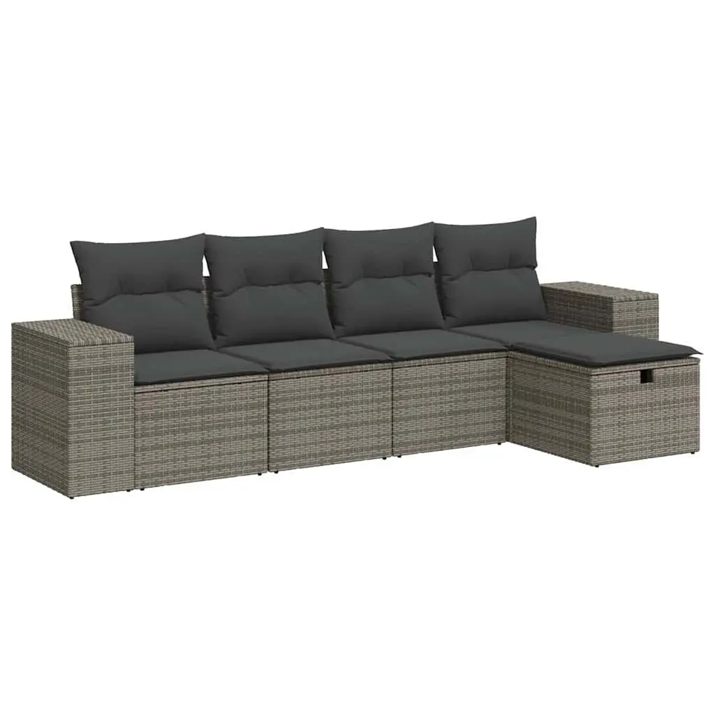 5 Piece Garden Sofa Set PE Rattan Modular Outdoor Patio Furniture Grey