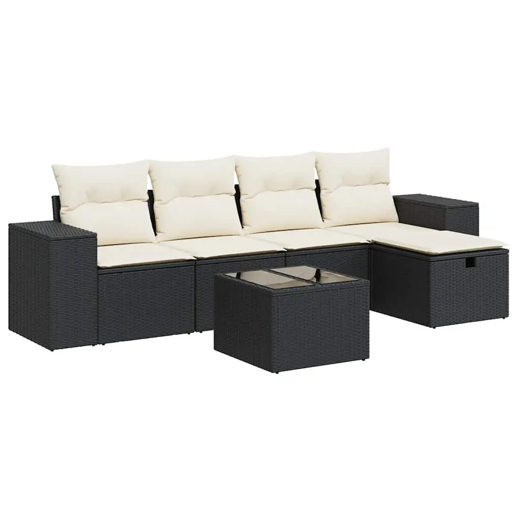 Garden Sofa Set PE Rattan 6 Piece Outdoor Furniture Modular Black