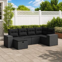 Durable 6-Piece Black Poly Rattan Garden Sofa Set