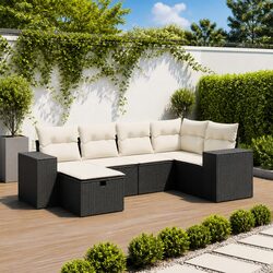 Black Modular Garden Sofa Set – 6 Piece Outdoor Furniture