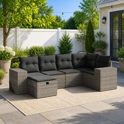 Modular Garden Sofa Set 6-Piece Patio Furniture Grey