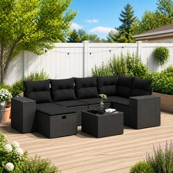 Durable 7 Piece Garden Sofa Set in Black Poly Rattan
