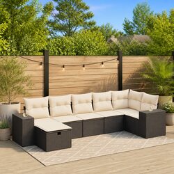 7-Piece Modular Garden Sofa Set in Black Poly Rattan