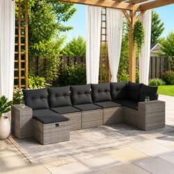 Sturdy 7 Piece Garden Sofa Set with Cushions - Grey