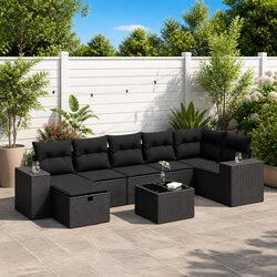 Premium 8-Piece Black Poly Rattan Garden Sofa Set