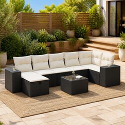 8-Piece Modular Black Poly Rattan Garden Sofa Set