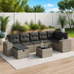 8 Piece Grey Outdoor Garden Sofa Set with Storage