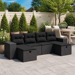 Black Modular 6-Piece Garden Sofa Set for Outdoor Use