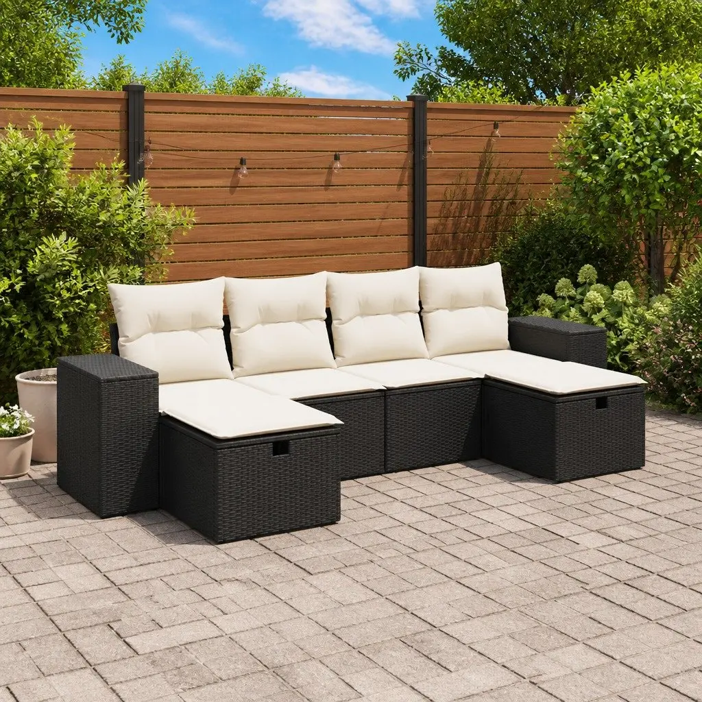Garden Sofa Set PE Rattan 6 Piece Modular Outdoor Furniture Black