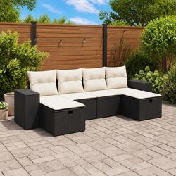 Premium 6 Piece Black Poly Rattan Garden Sofa Set