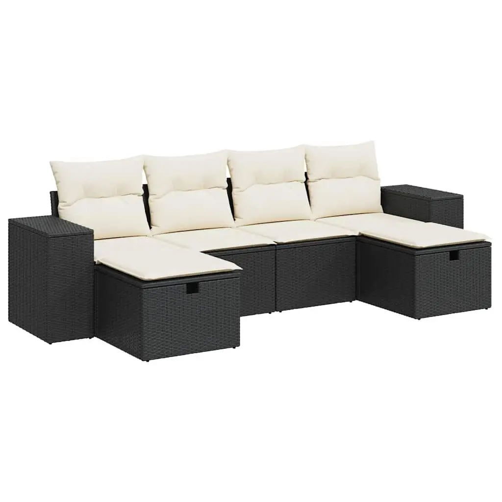 Garden Sofa Set PE Rattan 6 Piece Modular Outdoor Furniture Black