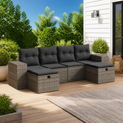 Premium 6-Piece Grey Rattan Garden Sofa Set with Cushions