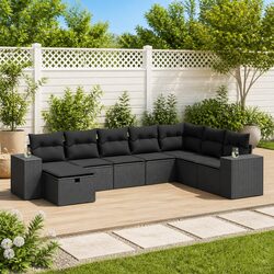 Modular 8-Piece Garden Sofa Set in Black Poly Rattan