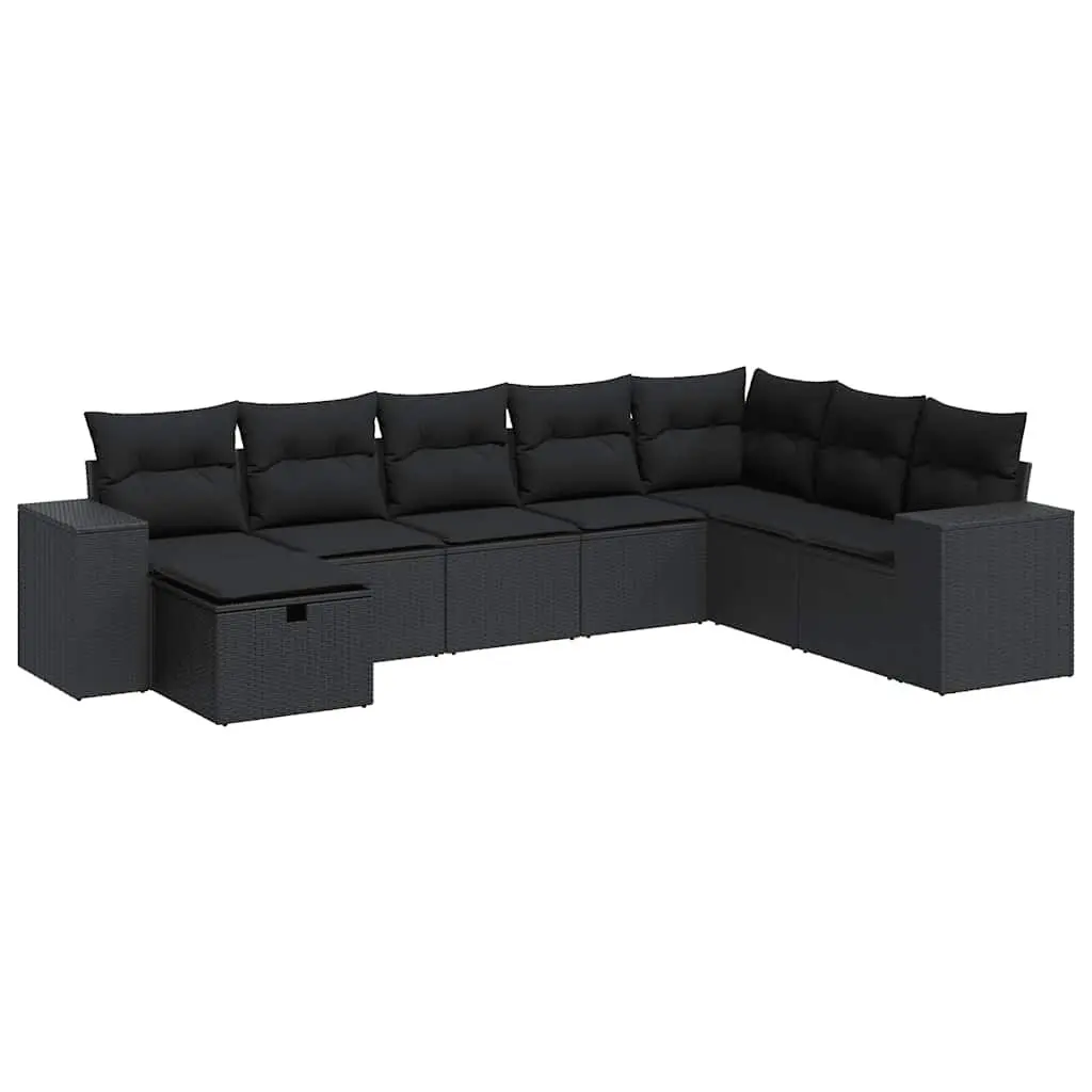 Modular 8-Piece Garden Sofa Set in Black Poly Rattan