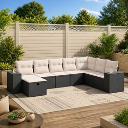 Premium 8 Piece Black Rattan Garden Sofa Set