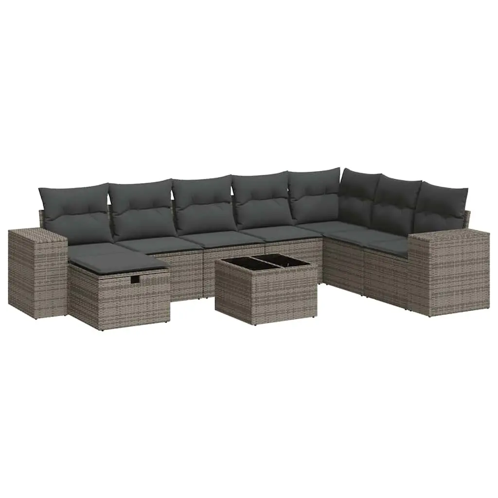 Garden Sofa Set PE Rattan 9 Piece Outdoor Furniture Grey Patio Lounge
