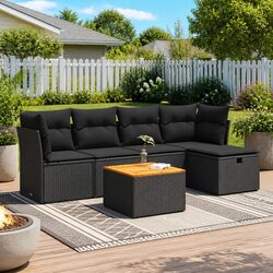 6-Piece Black Garden Sofa Set with Cushions for Outdoor Comfort