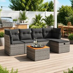 Premium 6 Piece Grey Poly Rattan Garden Sofa Set