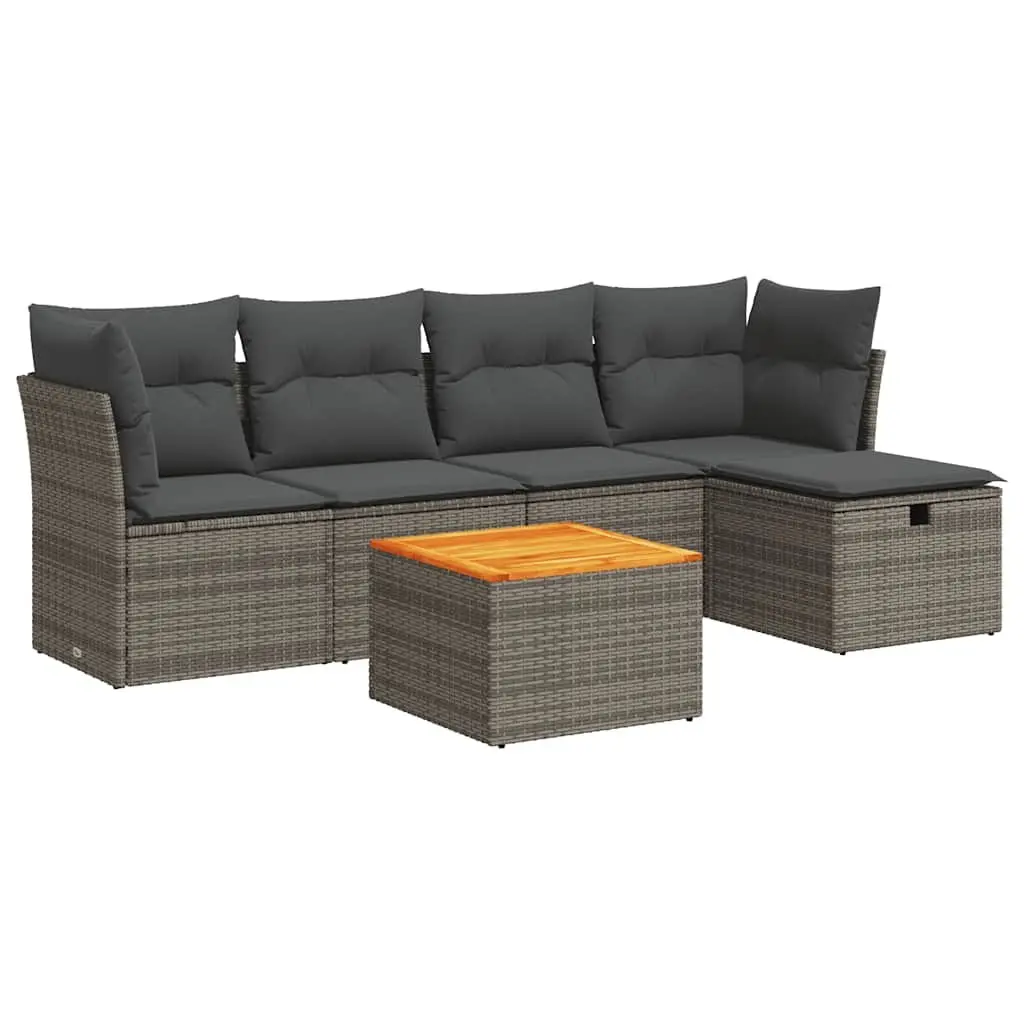 6 Piece Grey Poly Rattan Garden Sofa Set
