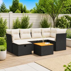 Durable 7 Piece Black Rattan Garden Sofa Set