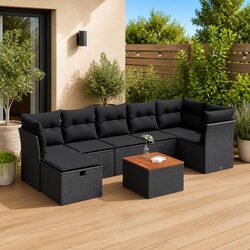 Sturdy 8 Piece Black Poly Rattan Garden Sofa Set