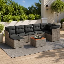 High-Quality 8 Piece Grey Poly Rattan Garden Sofa Set