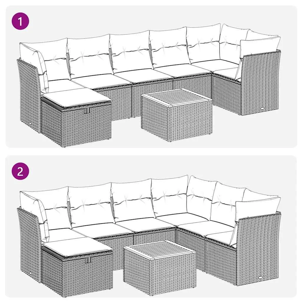 Garden Sofa Set PE Rattan 8 Piece Modular Outdoor Furniture Grey