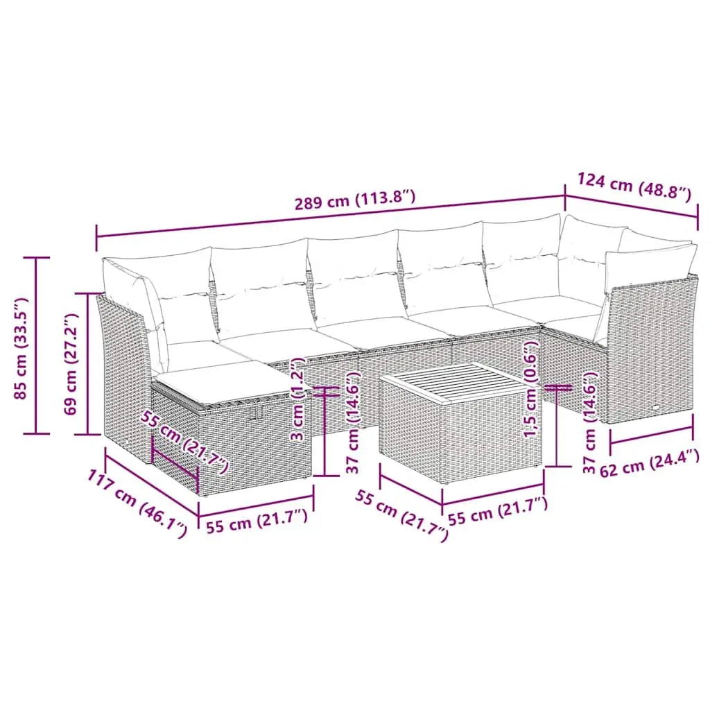 Garden Sofa Set PE Rattan 8 Piece Modular Outdoor Furniture Grey