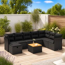 9 Piece Black Poly Rattan Garden Sofa Set for Outdoors