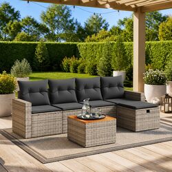 Durable 6-Piece Garden Sofa Set in Grey Poly Rattan