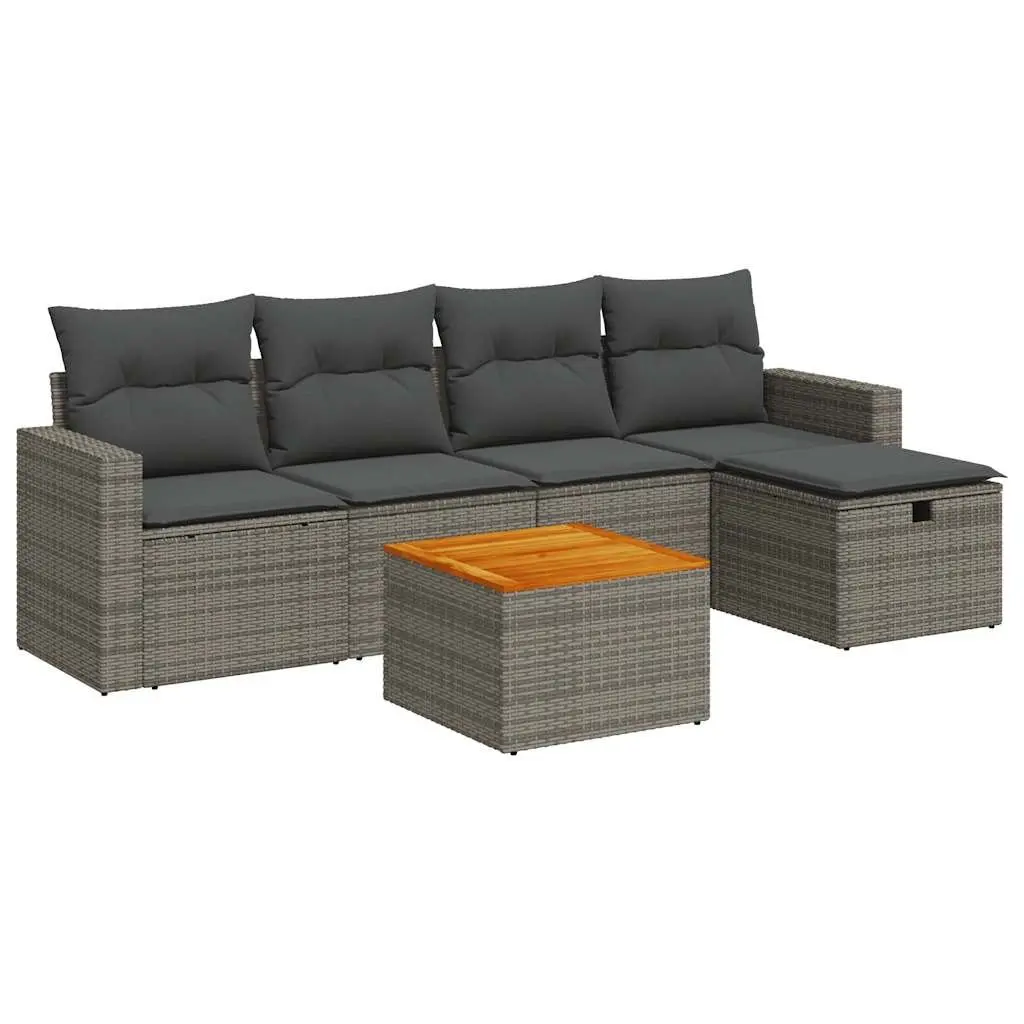 Garden Sofa Set PE Rattan 6 Piece Modular Outdoor Furniture Grey