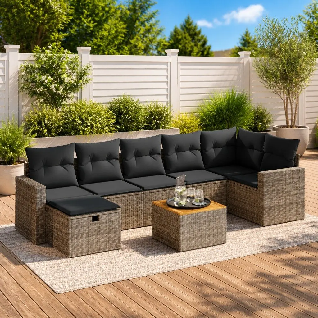 Grey Poly Rattan 8-Piece Garden Sofa Set for Outdoor Relaxation