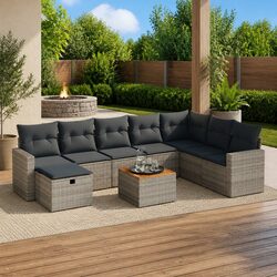 9 Piece Grey Outdoor Patio Sectional Sofa Set