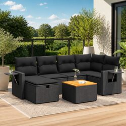 Premium 7 Piece Garden Sofa Set in Black Rattan