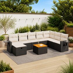 Durable Black Poly Rattan 9 Piece Garden Sofa Set