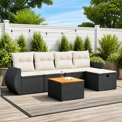 Durable 6-Piece Black Rattan Garden Sofa Set