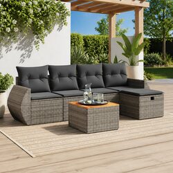 Durable 6-Piece Grey Poly Rattan Garden Sofa Set
