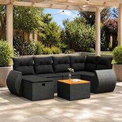 High-Quality 7-Piece Black Poly Rattan Garden Sofa Set